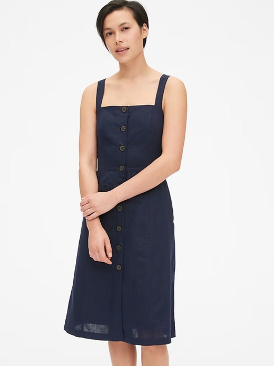GAP Dresses & Skirts - Gap Button Front Apron Linen Cotton Sleeveless Midi Dress Dark Navy NWT